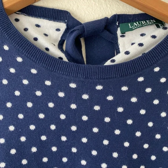 Polo Ralph Lauren Women’s CrewNeck Navy&White Polka Dot Sweater w/Backbow Size M - Picture 2 of 13